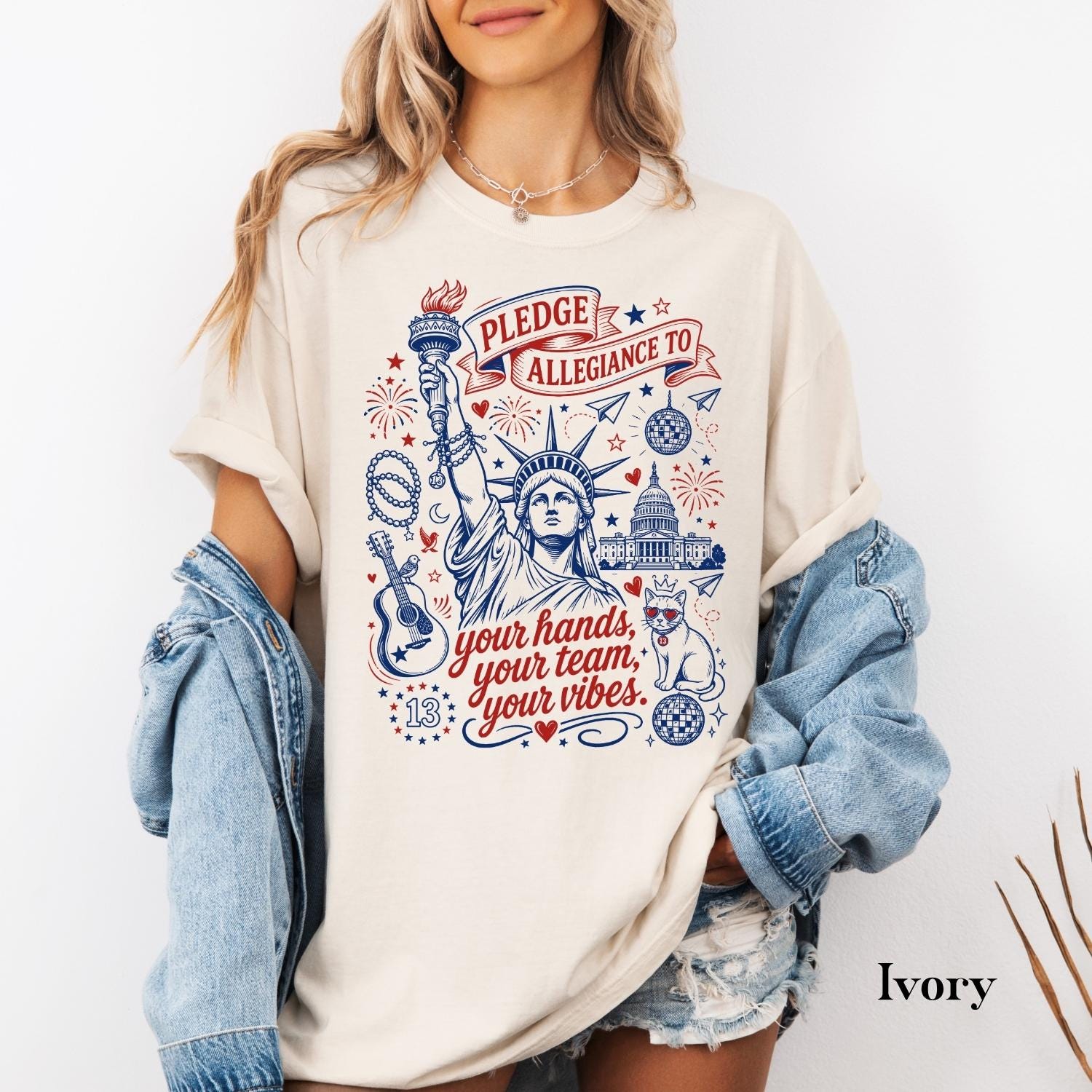 Pledge Allegiance Shirt, Patriotic Graphic Tee for Music Lovers, 4th of July Team Vibes
