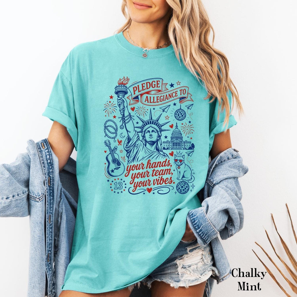 Pledge Allegiance Shirt, Patriotic Graphic Tee for Music Lovers, 4th of July Team Vibes