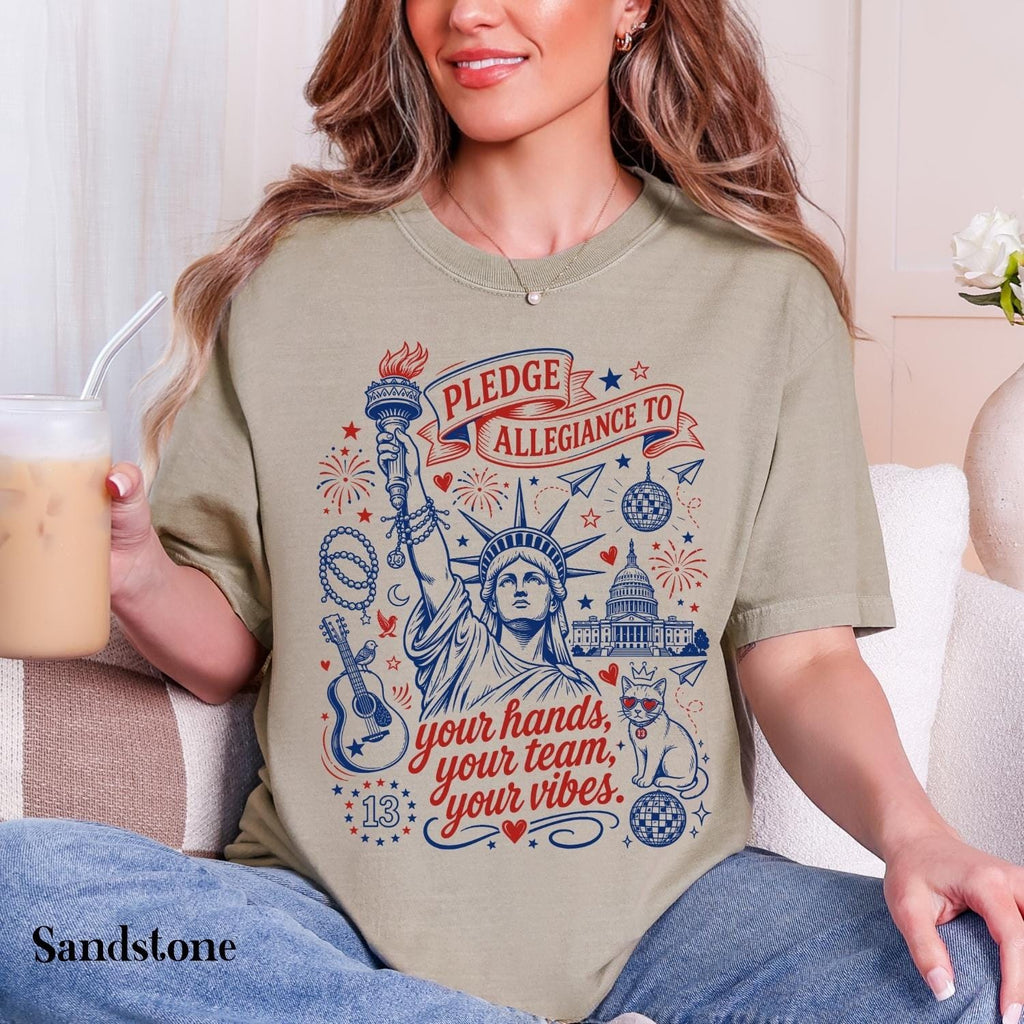 Pledge Allegiance Shirt, Patriotic Graphic Tee for Music Lovers, 4th of July Team Vibes