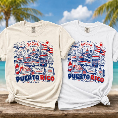 First Time In Sen Juan Puerto Rico T-Shirt - Viral Meme Song - Wedding, Vacation, Puerto Rican Boricua Pride Gif