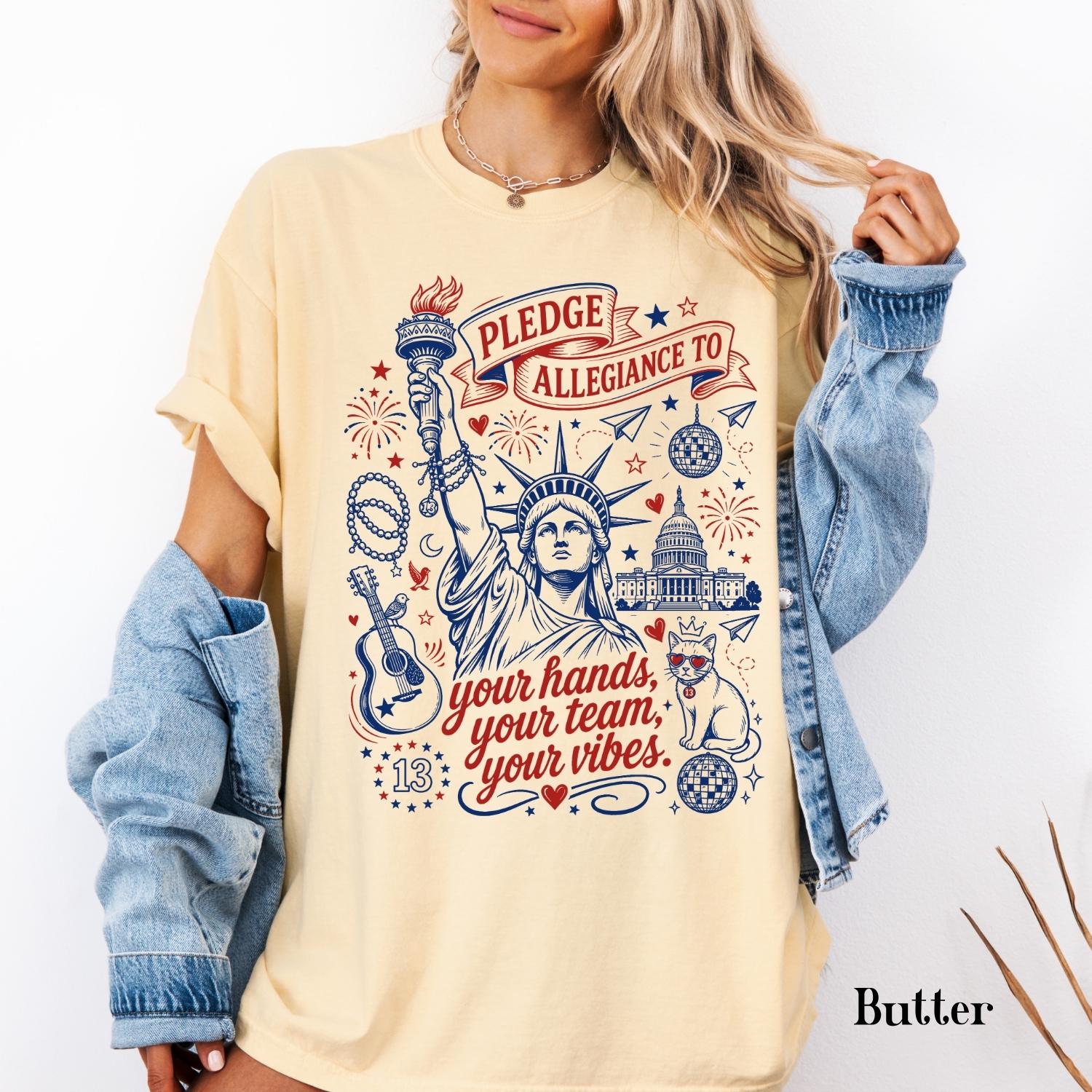 Pledge Allegiance Shirt, Patriotic Graphic Tee for Music Lovers, 4th of July Team Vibes