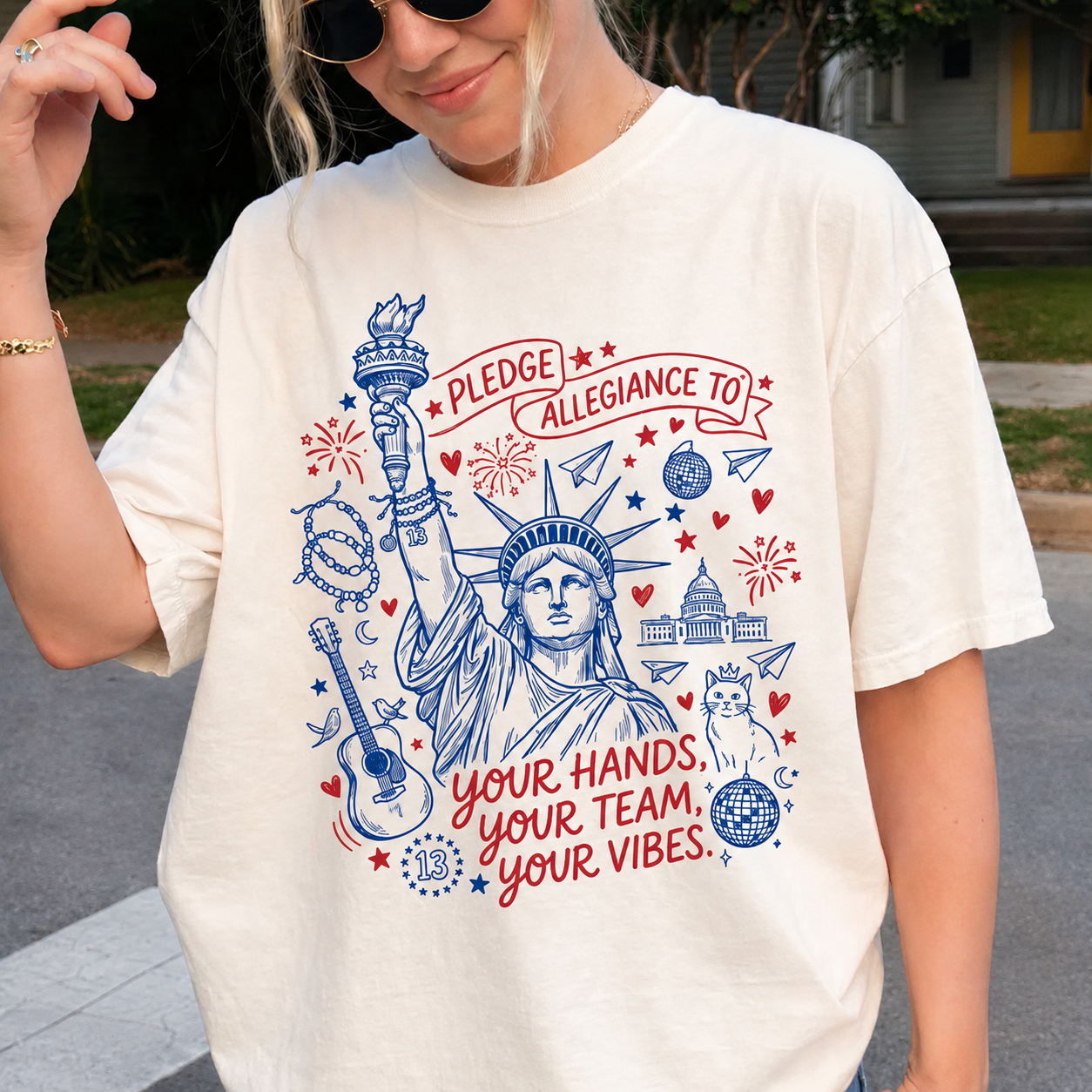 Pledge Allegiance To Your Hands Your Team Your Vibes Comfort Colors Shirt, 4th of July Shirt, 1776 USA Flag Tee, 250 Years of America Shirt