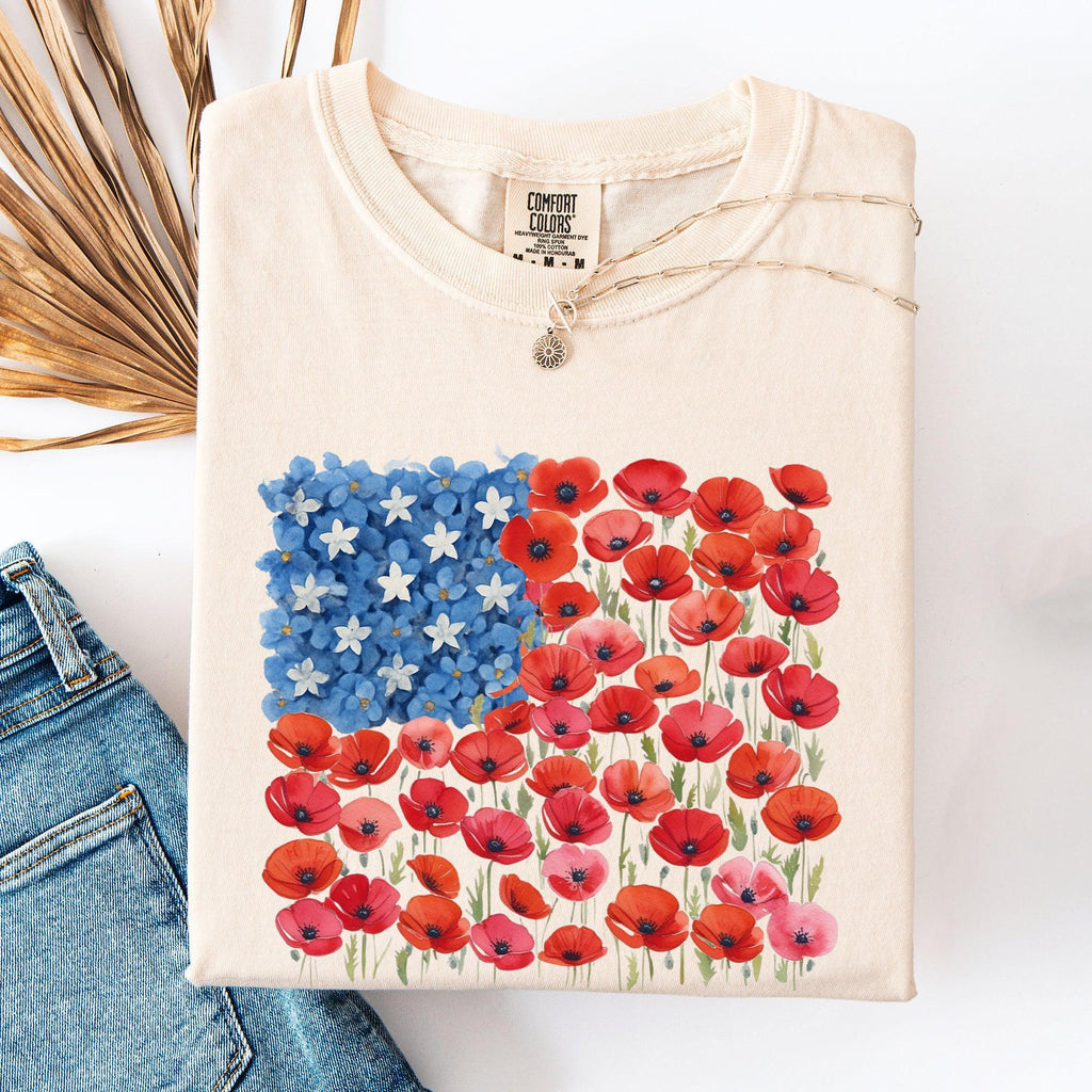 Floral Flag, USA, Patriotic, America, 4th of July T-Shirt - Vibrant Colors