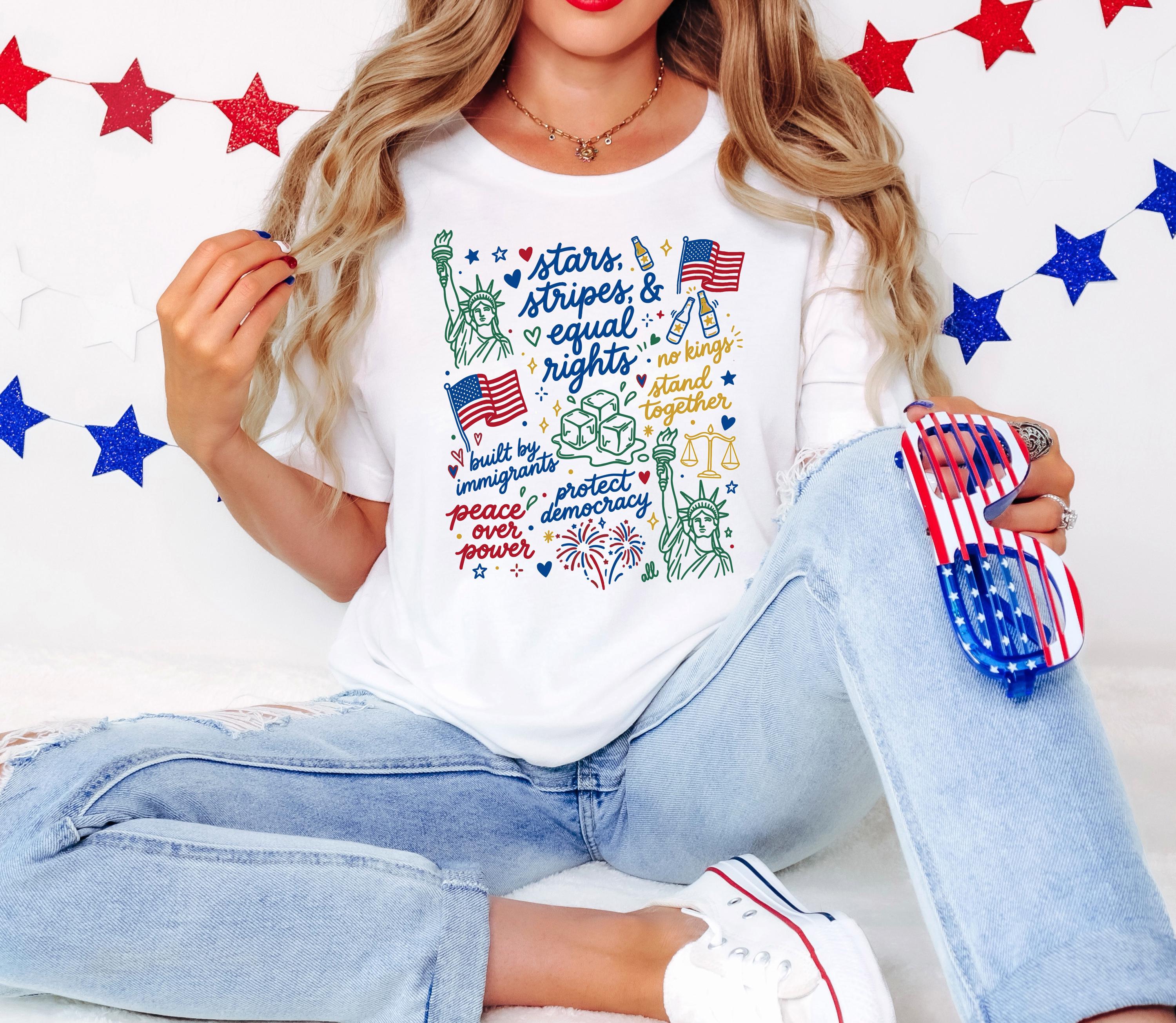 Liberal 4th of July Shirt, Doodle USA Political Tee, Anti Independence Day, Equal Rights, Anti Ice, Peace, Resist Tee, 4th Of July Shirt