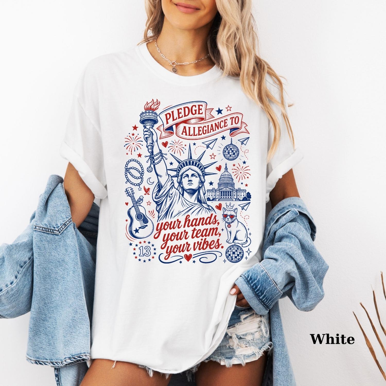 Pledge Allegiance Shirt, Patriotic Graphic Tee for Music Lovers, 4th of July Team Vibes