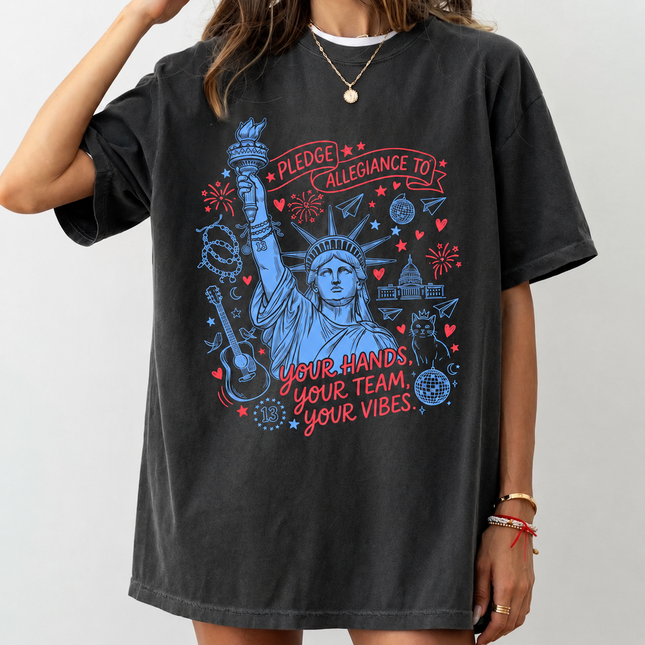 Pledge Allegiance To Your Hands Your Team Your Vibes Comfort Colors Shirt, 4th of July Shirt, 1776 USA Flag Tee, 250 Years of America Shirt